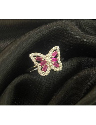 Ezüst gyűrű rózsaszín pillangóval